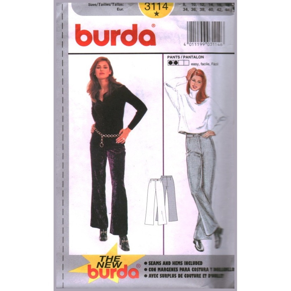 Burda 3114 Sewing Pattern Womens Close Fitting Flared Pants Size 8-18 Easy